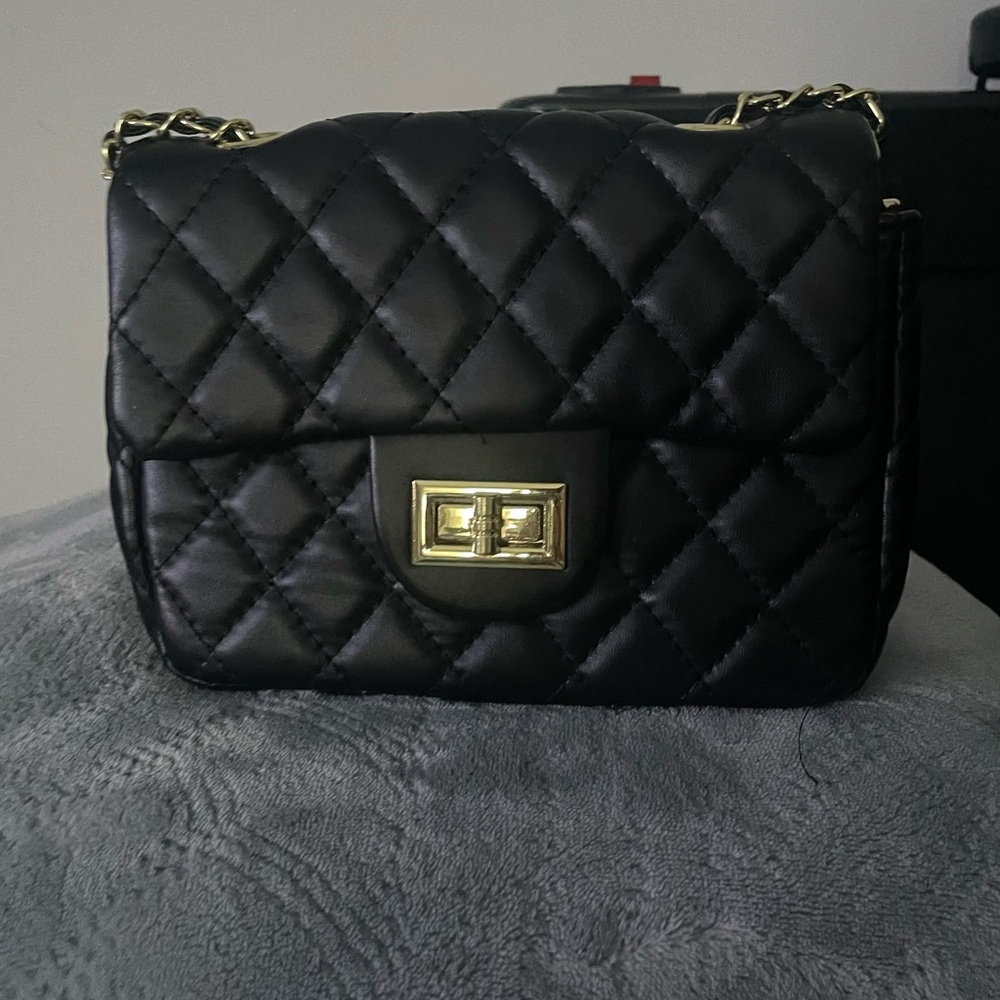 Black Quilted Chain Shoulder Bag, Crossbody Bag